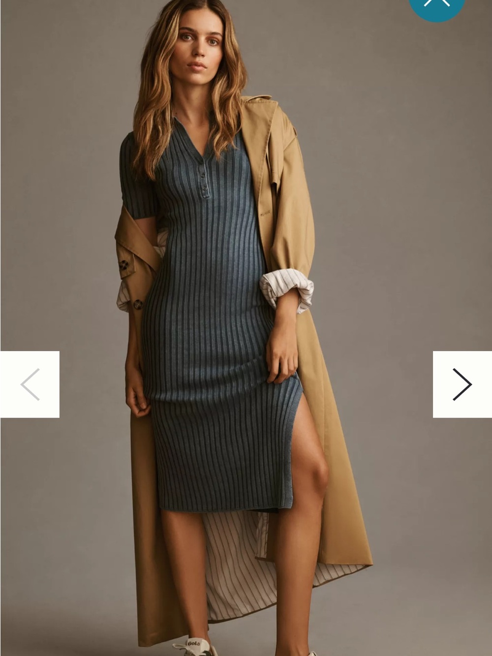 Anthropologie Slate Blue Ribbed Knit Mini Dress with Side Slit